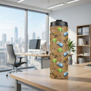Construction Vehicles & Workers Pattern  Thermal Tumbler