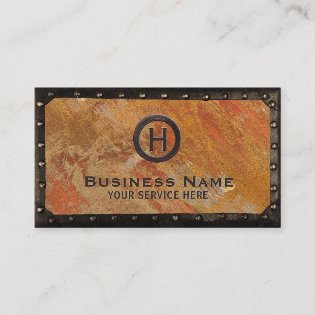 Construction Vintage Monogram Bronze Copper  Business Card (Front)