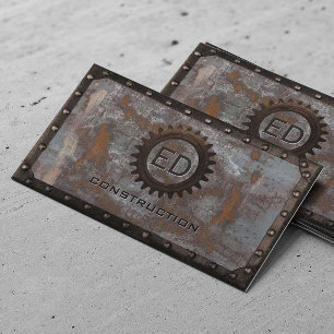 Construction Vintage Monogram Rusty Grunge Metal Business Card