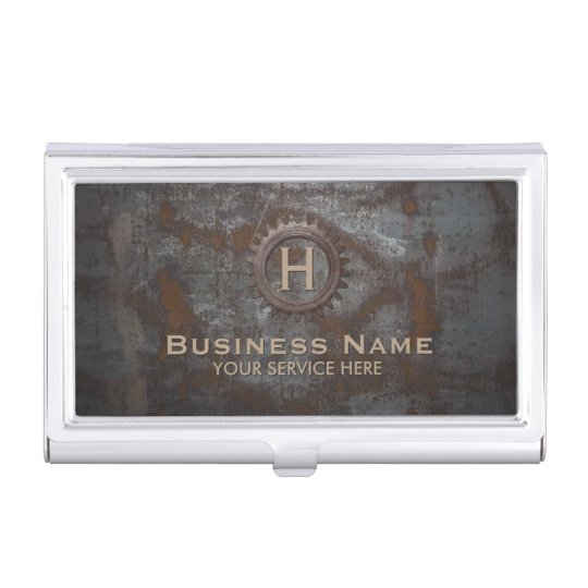 Construction Vintage Monogram Rusty Metal Business Card Holder