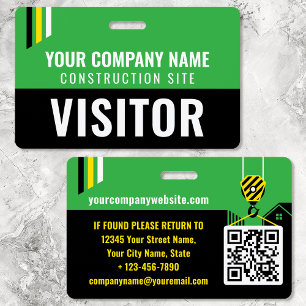 Construction Visitor Pass ID Green Custom Badge ID Badge