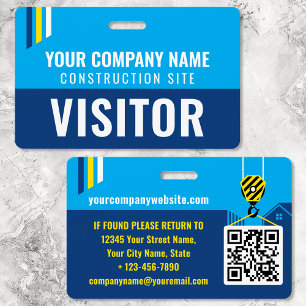 Construction Visitor Pass ID Navy Custom Badge