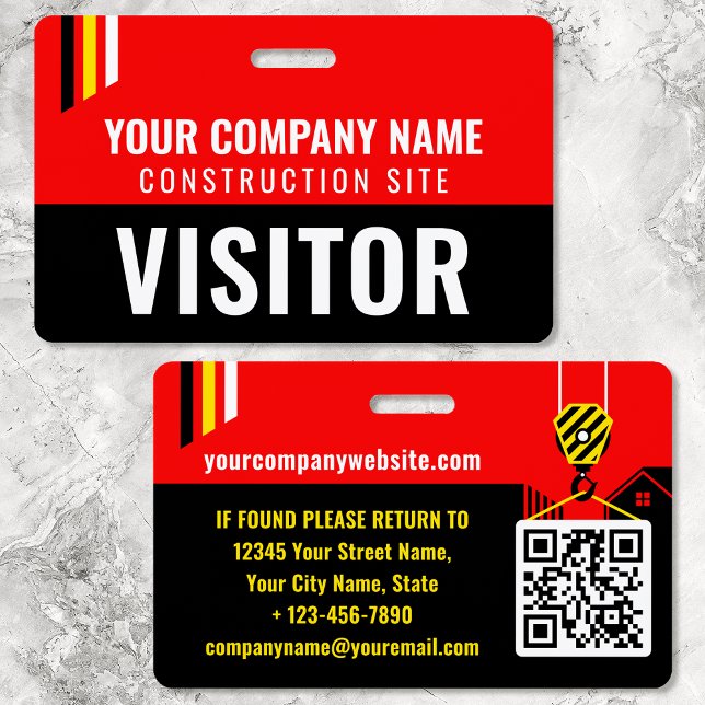 Construction Visitor Pass ID Red Custom Badge (Creator Uploaded)