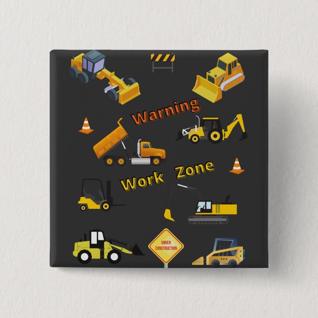 Construction Warning Work Zone 15 Cm Square Badge (Front)
