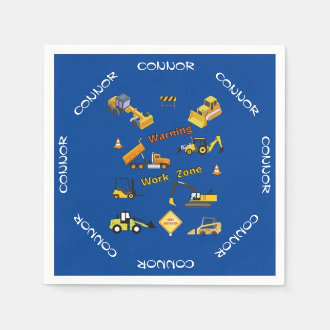 Construction Warning Work Zone Personalised Napkin (Front)