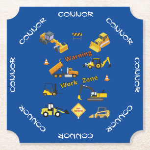 Construction Warning Work Zone Personalised Paper Coaster