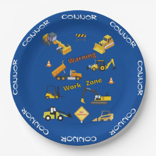 Construction Warning Work Zone Personalised Paper Plate