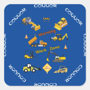 Construction Warning Work Zone Personalised Square Sticker
