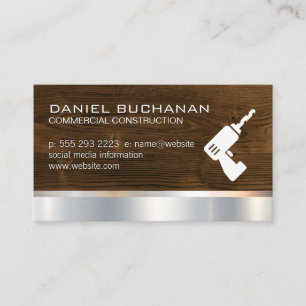 Construction   Wood Metallic   Drill Business Card
