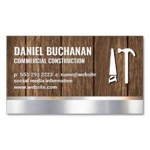 Construction   Wood Metallic   Saw Hammer Tools Magnetic Business Card