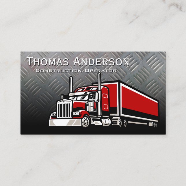 Construction Work Truck | Red Big Rig Business Card (Front)