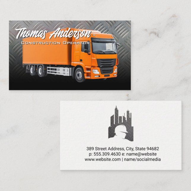 Construction Work Truck | Steel Metal | Transport  Business Card (Front/Back)