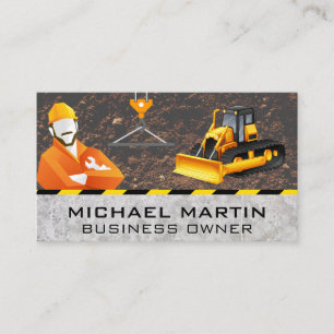 Construction Worker and Vehicle   Building Business Card