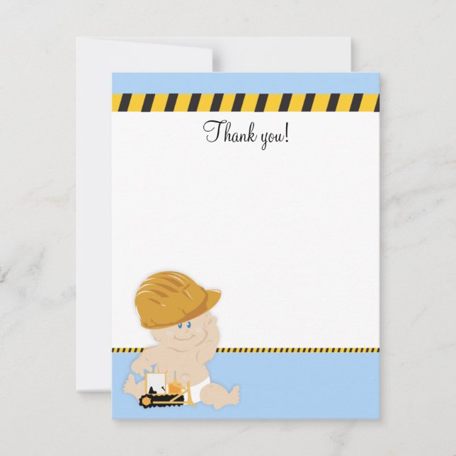 Construction Worker Baby 4x5 Flat Thank you note Card (Front)