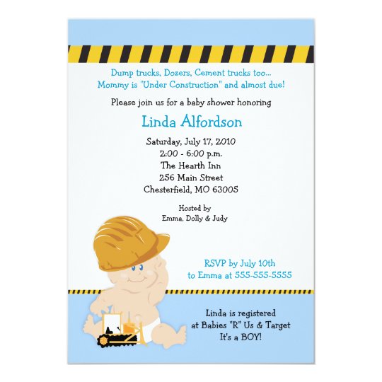 CONSTRUCTION WORKER Baby Shower Invitation 5x7