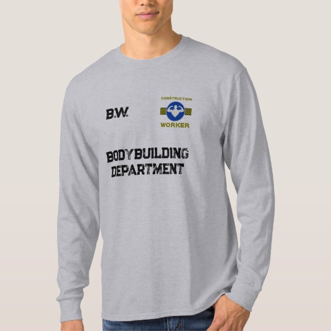 Construction Worker Bodybuilder Humour Blue Sign T-Shirt (Front)