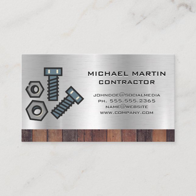 Construction Worker | Bolts and Nuts Business Card (Front)