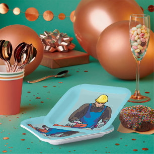 Construction Worker Bricklayer Hard Hat Builder  Paper Plate