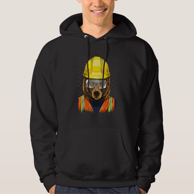 Construction Worker Brown Grizzly Bear Laborer Bea Hoodie (Front)