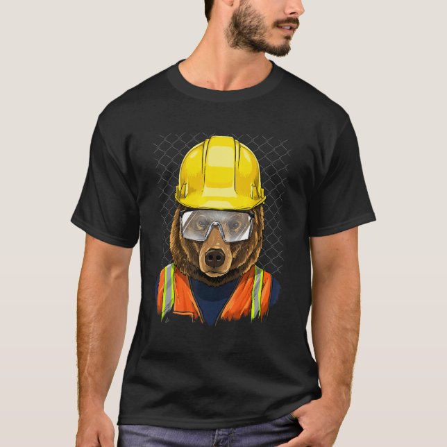 Construction Worker Brown Grizzly Bear Laborer Bea T-Shirt (Front)