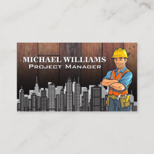 Construction Worker   City Skyline Business Card