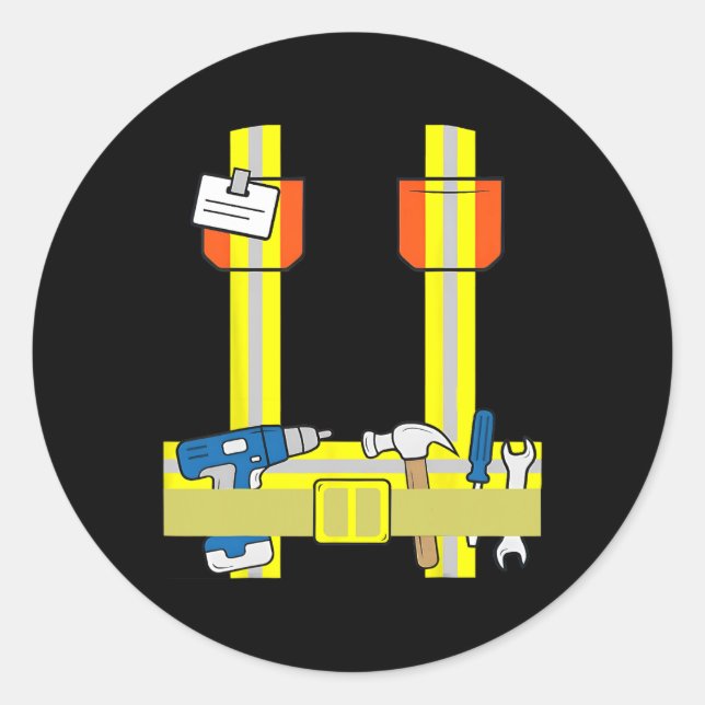 Construction Worker Cool Cosplay Halloween Costume Classic Round Sticker (Front)