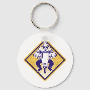 Construction Worker Drilling with Jack Hammer Key Ring