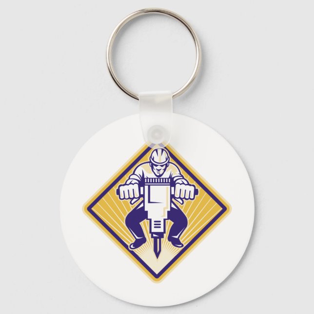 Construction Worker Drilling with Jack Hammer Key Ring (Front)