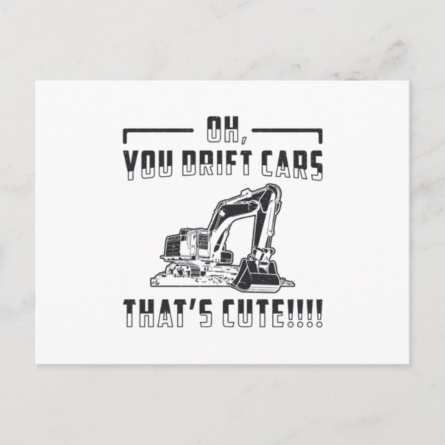 Construction Worker Excavator Drift Cars Cute Dig Postcard (Front)