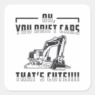 Construction Worker Excavator Drift Cars Cute Dig Square Sticker