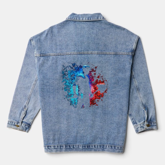 Construction Worker Flames Shovel Civil Engineerin Denim Jacket (Back)