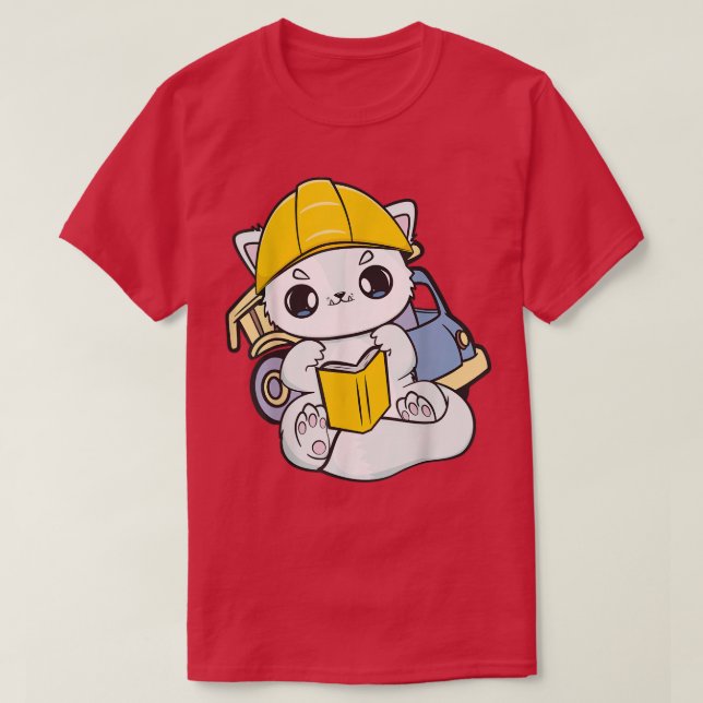 Construction Worker Fo With Book For Book Lover  T-Shirt (Design Front)