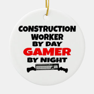 Construction Worker Gamer Ceramic Tree Decoration