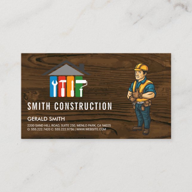 Construction Worker | General Contractor Logo Business Card (Front)