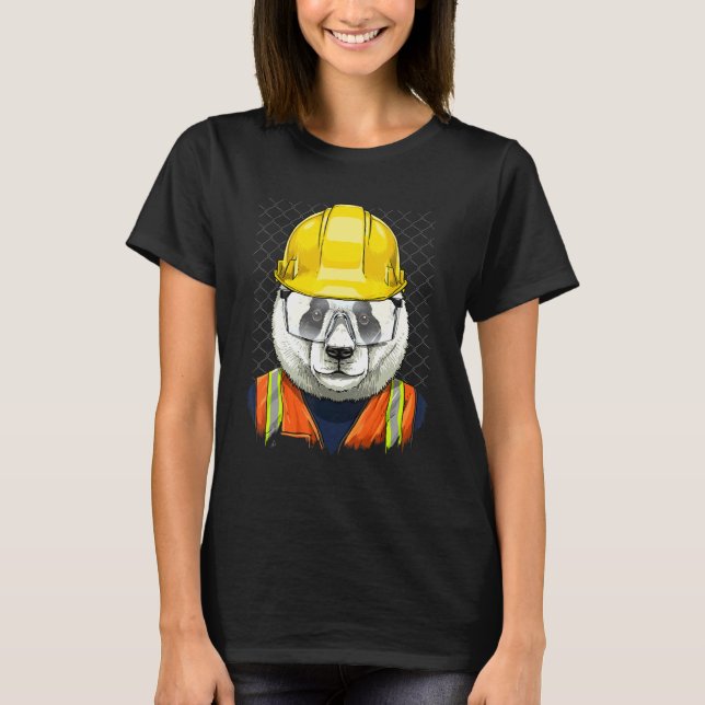 Construction Worker Giant Panda Bear Laborer Panda T-Shirt (Front)