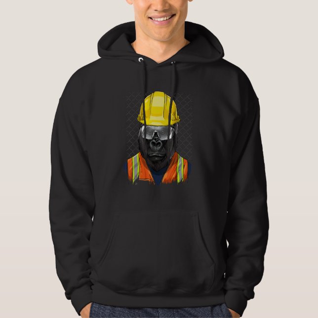 Construction Worker Gorilla Laborer Ape Animal Gor Hoodie (Front)