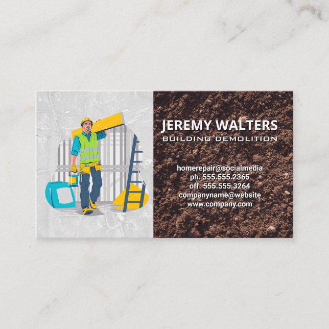 Construction Worker Hauling Materials Business Card (Front)