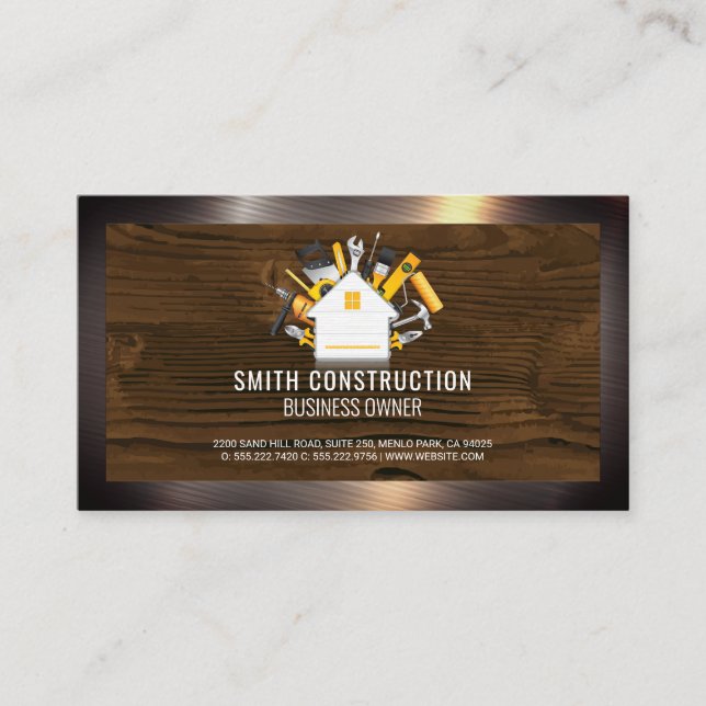Construction Worker | Home Repair Logo | Metallic Business Card (Front)