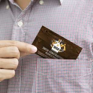 Construction Worker Home Repair Tools Monogram Business Card
