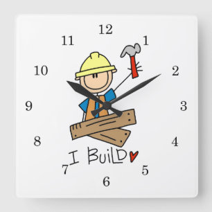 Construction Worker I Build T-shirts and Gifts Square Wall Clock