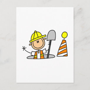 Construction Worker in Manhole Postcard