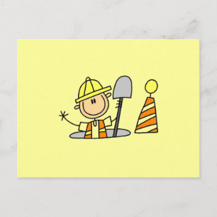 Construction Worker in Manhole Postcard
