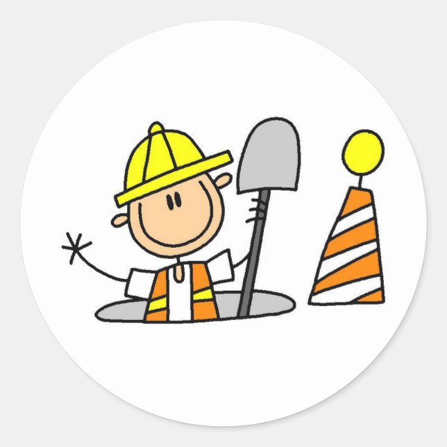 Construction Worker in Manhole Stickers (Front)