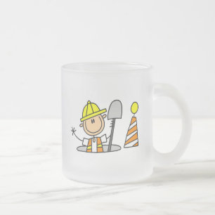 Construction Worker in Manhole T-shirts and Gifts Frosted Glass Coffee Mug