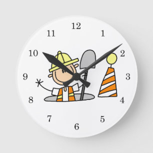 Construction Worker in Manhole T-shirts and Gifts Round Clock