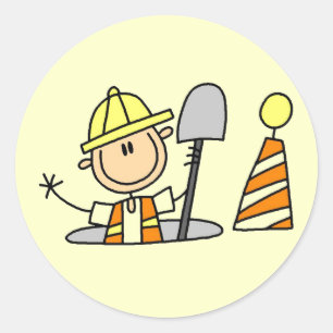 Construction Worker in Manhole Tshirts and Gifts Classic Round Sticker