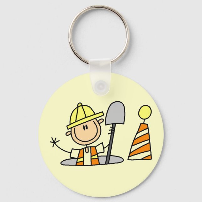 Construction Worker in Manhole Tshirts and Gifts Key Ring (Front)