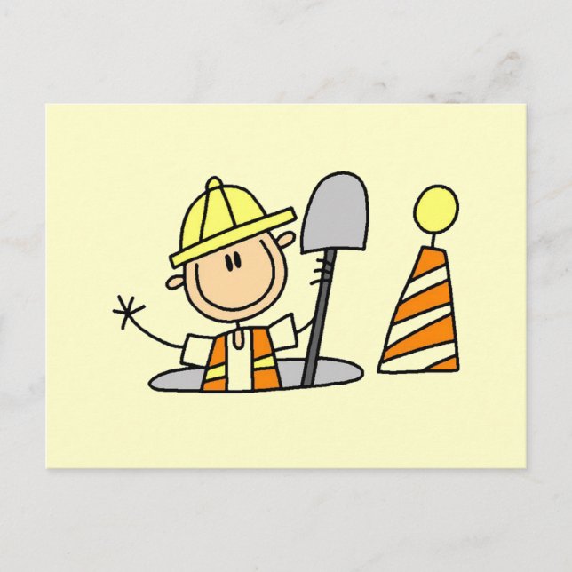 Construction Worker in Manhole Tshirts and Gifts Postcard (Front)