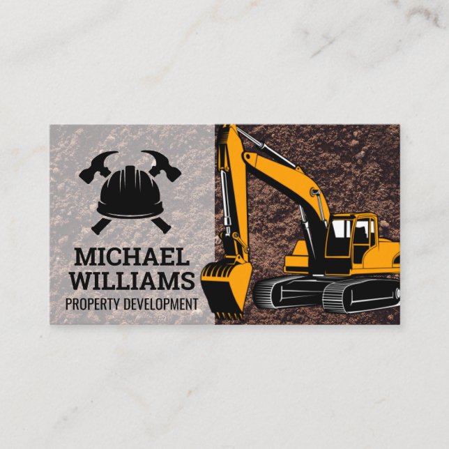 Construction Worker Logo | Earth Mover Vehicle Business Card (Front)