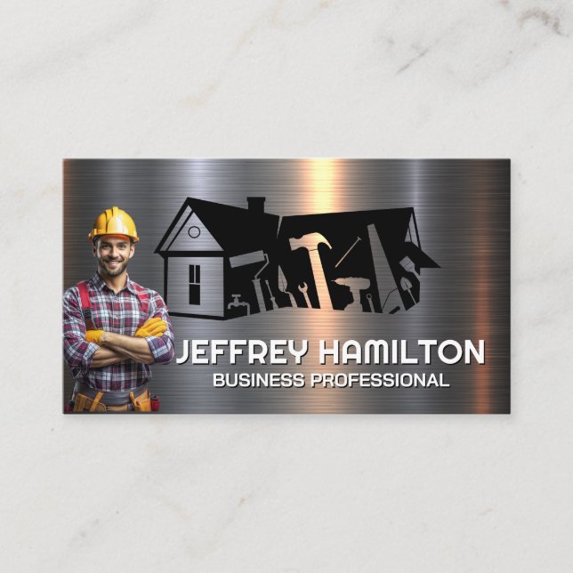Construction Worker |  Metal | Carpentry Tools Business Card (Front)